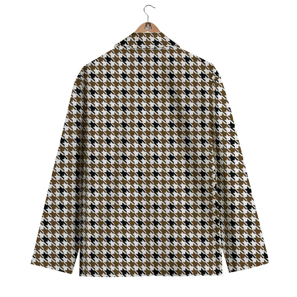 Houndstooth Black And Brown Print Men's Blazer-grizzshop