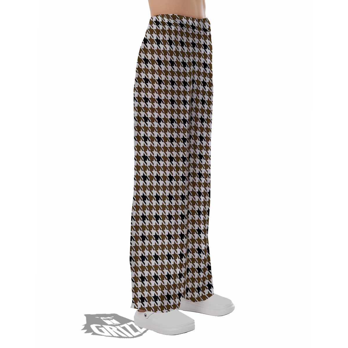 Houndstooth Black And Brown Print Pajama Pants-grizzshop