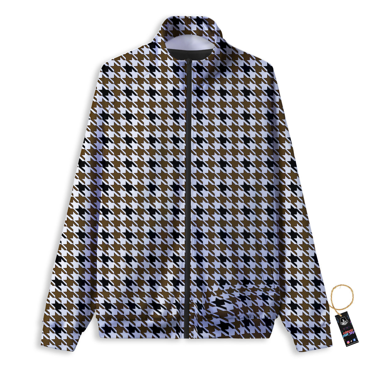 Houndstooth Black And Brown Print Track Jacket-grizzshop