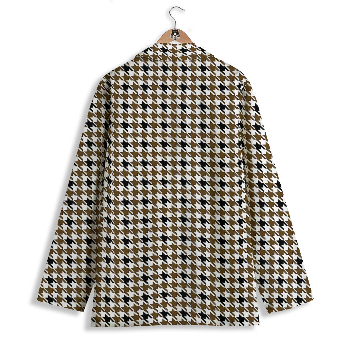 Houndstooth Black And Brown Print Women's Blazer-grizzshop