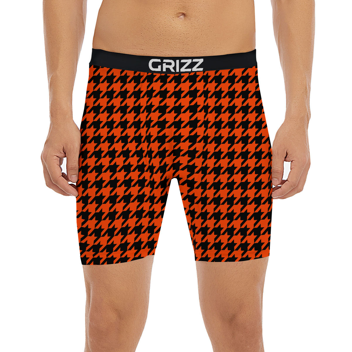 Houndstooth Black And Orange Print Boxer Briefs-grizzshop