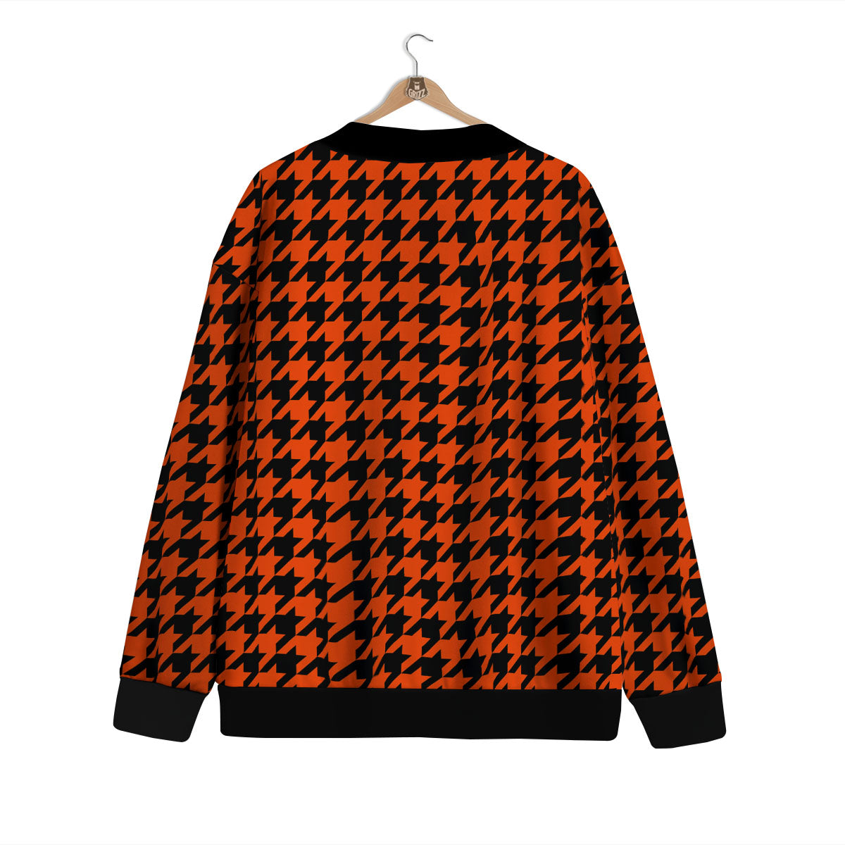 Houndstooth Black And Orange Print Cardigan-grizzshop