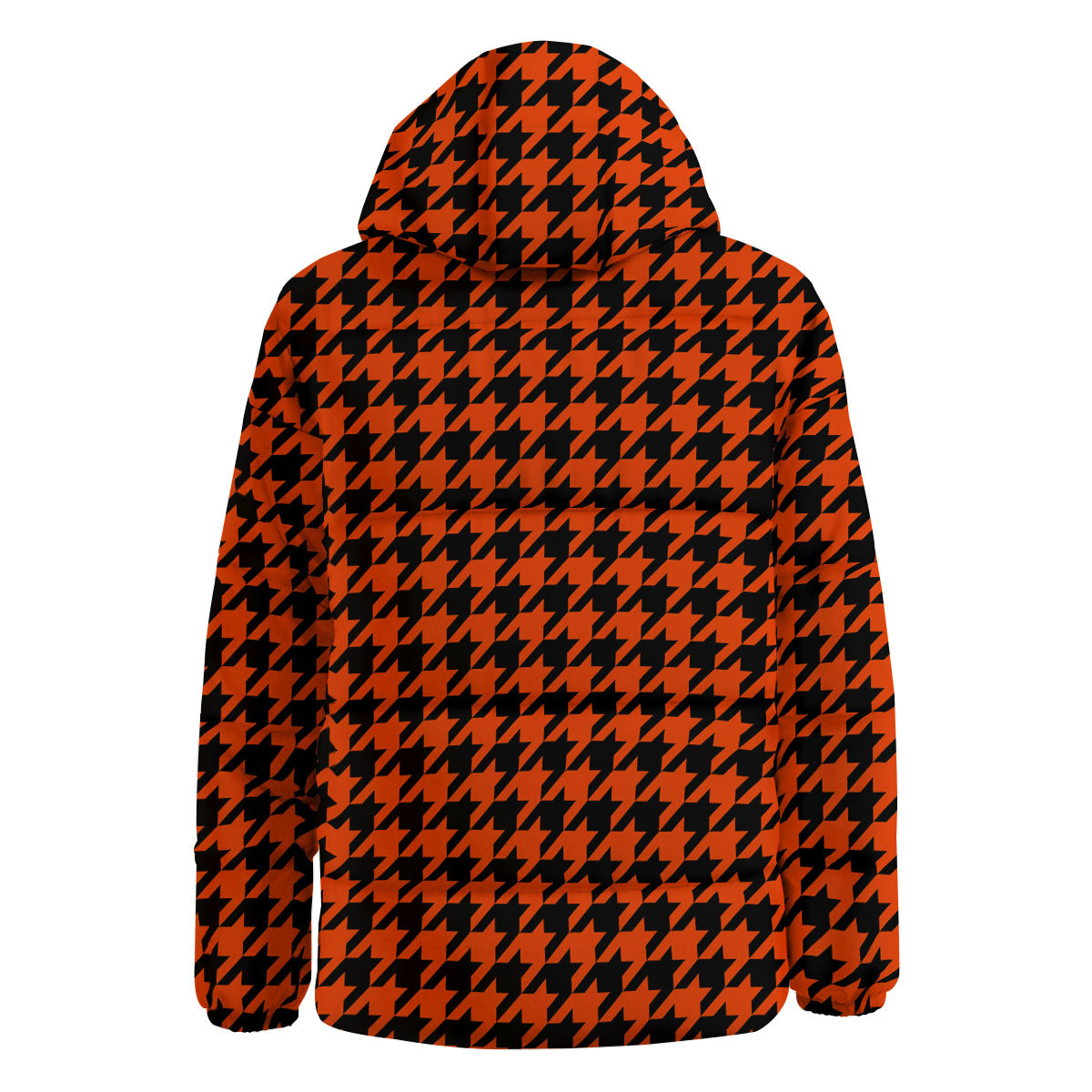 Houndstooth Black And Orange Print Down Jacket-grizzshop