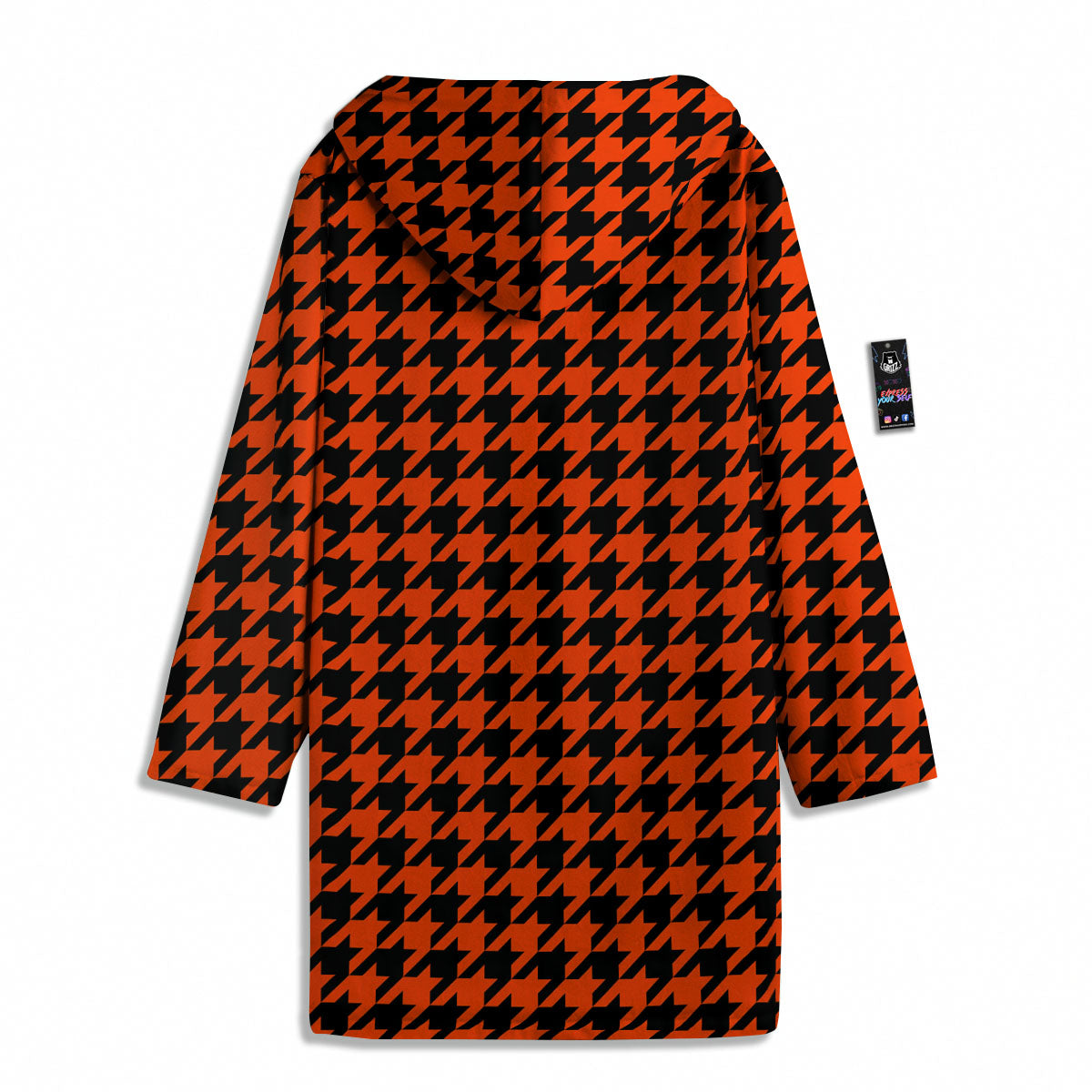 Houndstooth Black And Orange Print Men's Windbreaker Jacket-grizzshop