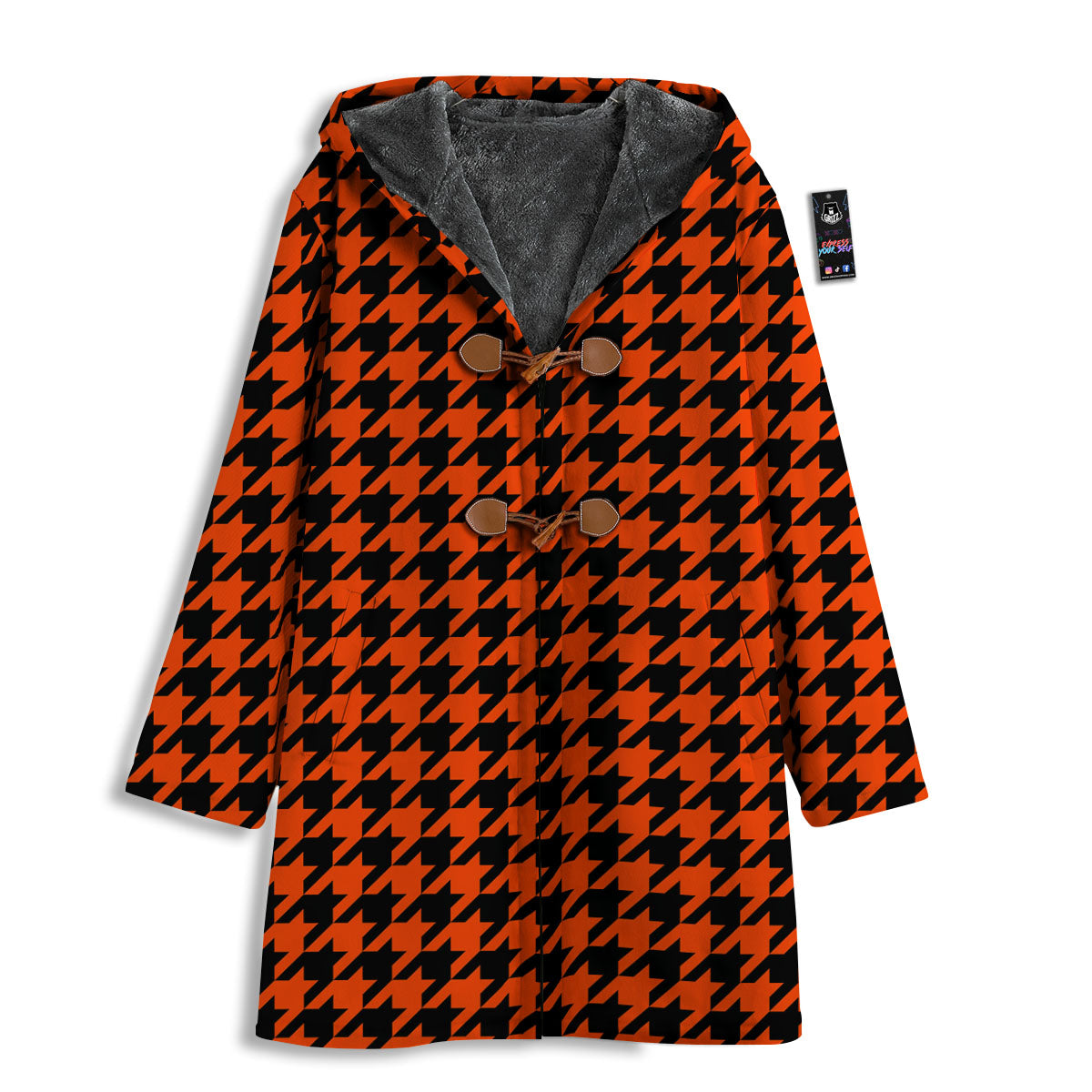 Houndstooth Black And Orange Print Men's Windbreaker Jacket-grizzshop