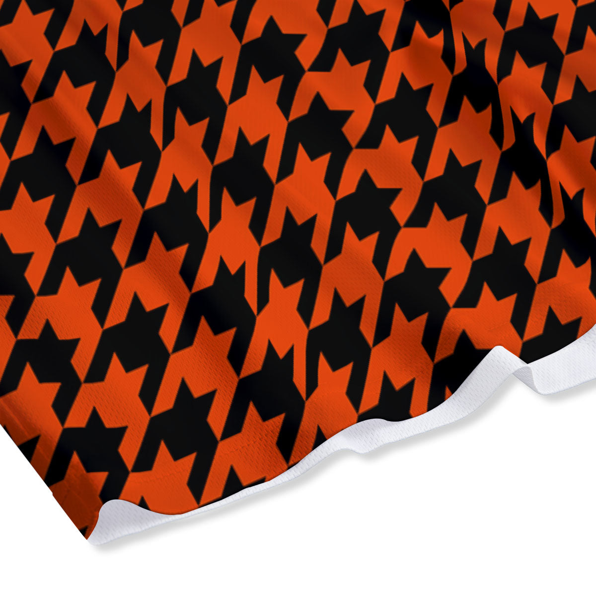 Houndstooth Black And Orange Print Mesh Shorts