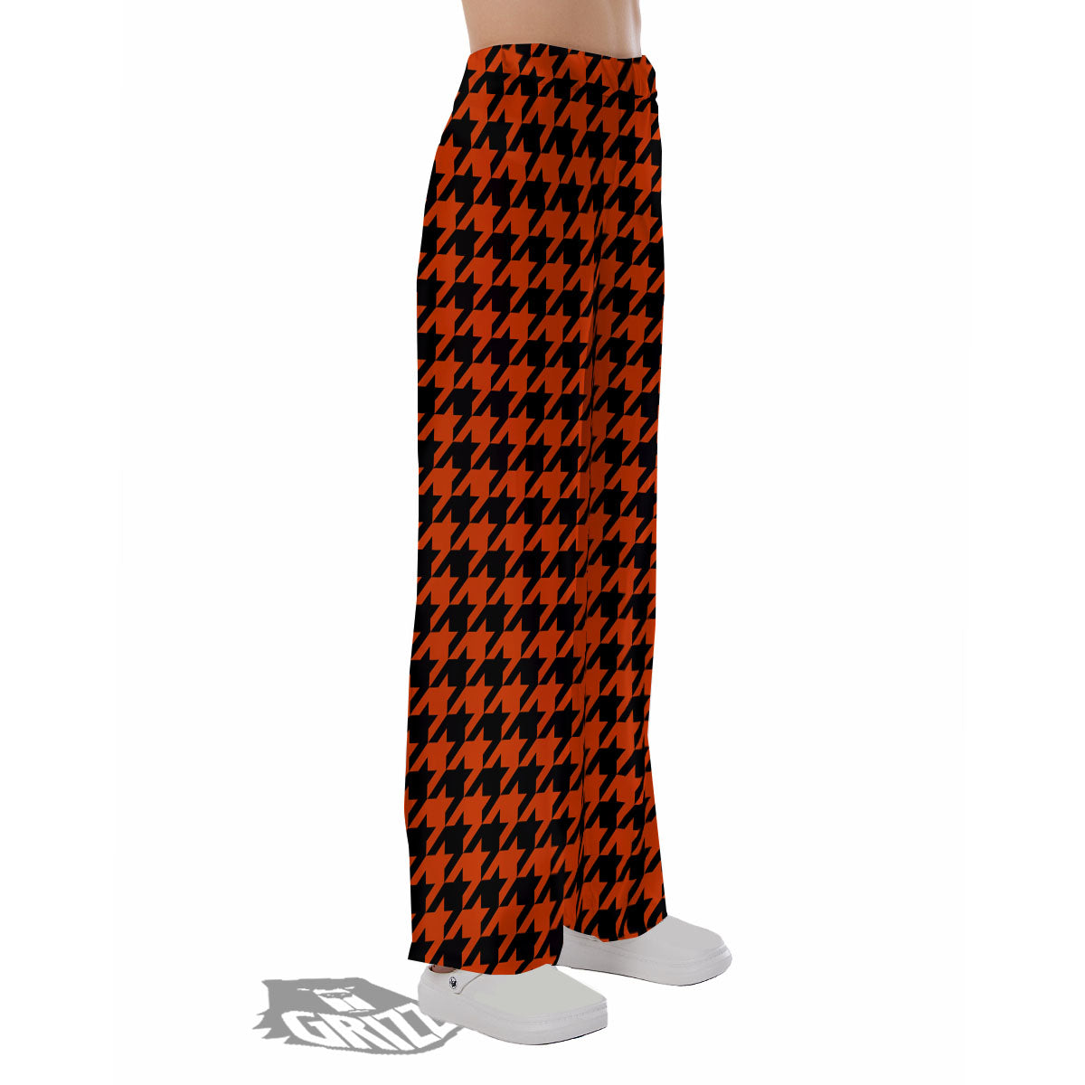 Houndstooth Black And Orange Print Pajama Pants-grizzshop