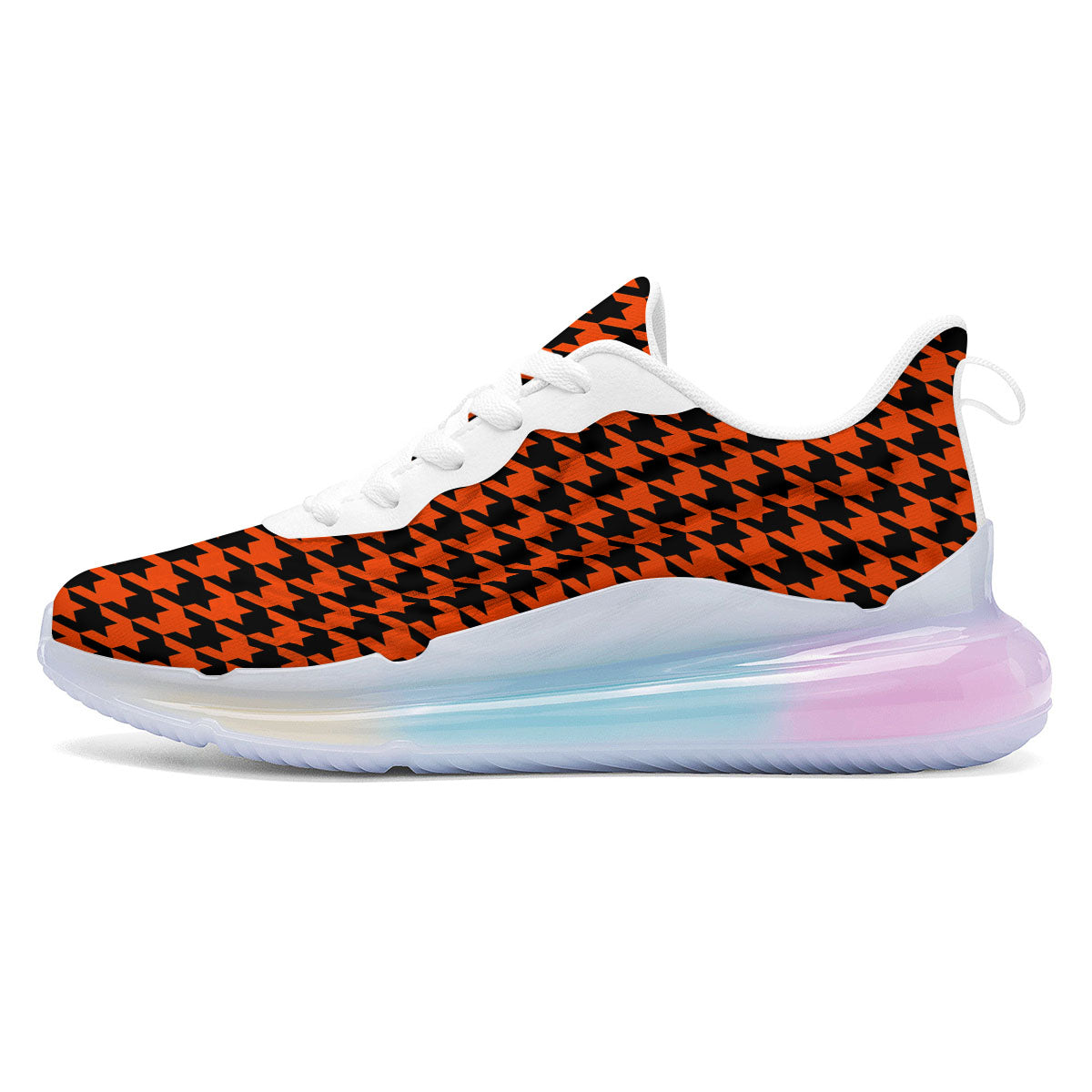 Houndstooth Black And Orange Print Running Sneakers-grizzshop