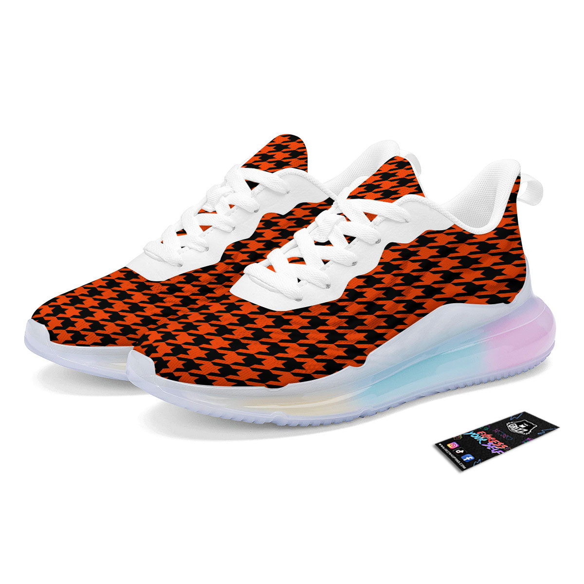Houndstooth Black And Orange Print Running Sneakers-grizzshop