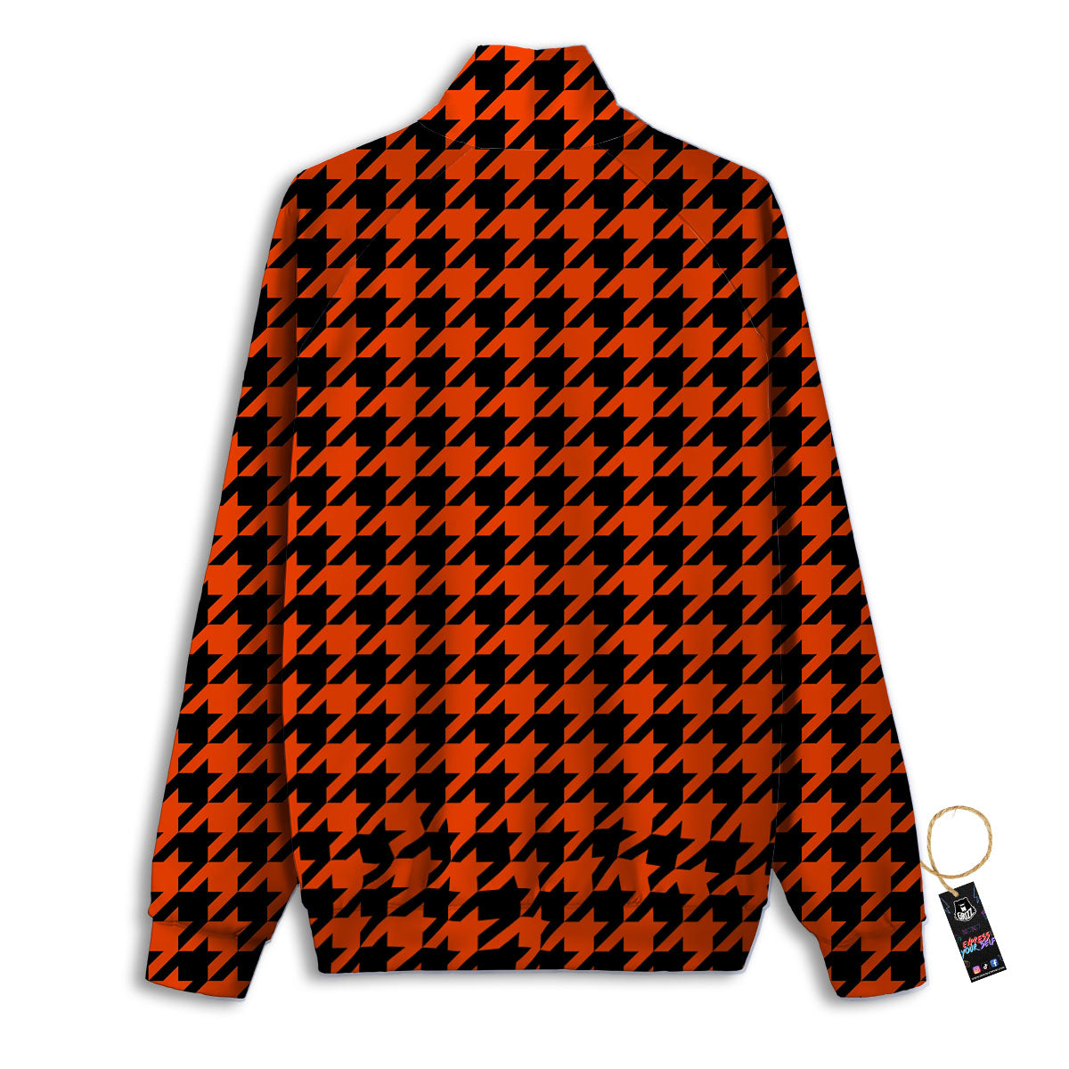 Houndstooth Black And Orange Print Track Jacket-grizzshop