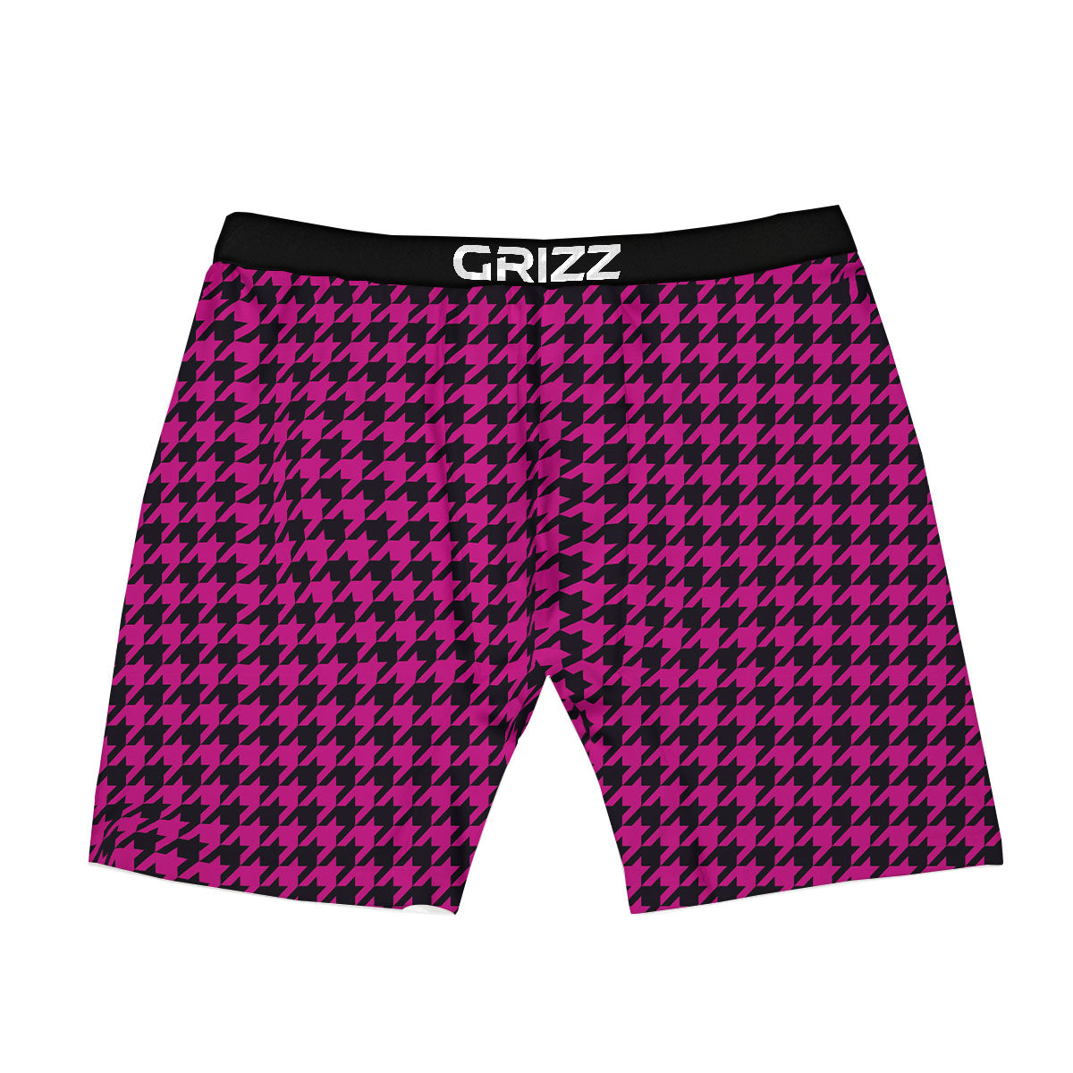 Houndstooth Black And Pink Magenta Print Boxer Briefs-grizzshop