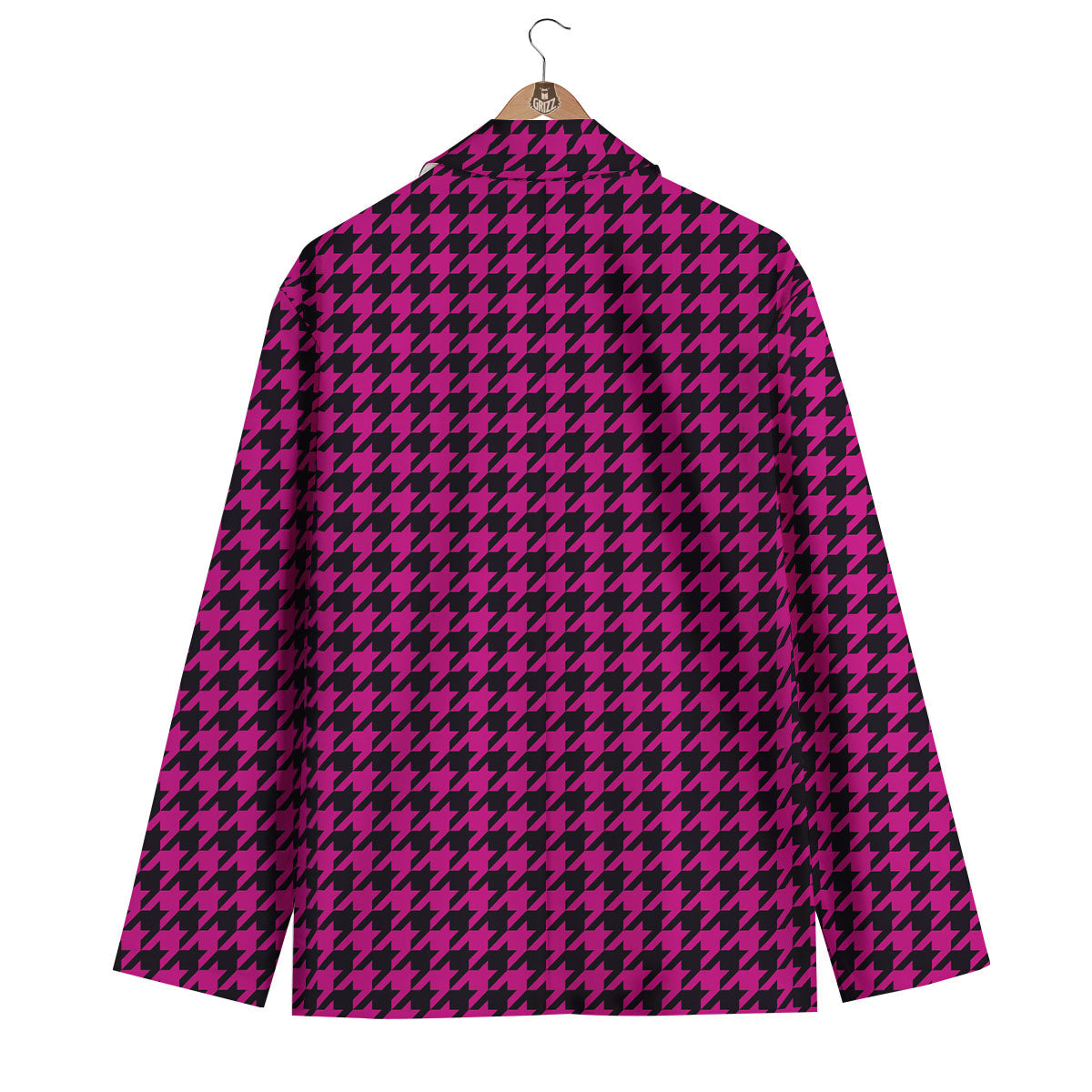 Houndstooth Black And Pink Magenta Print Men's Blazer-grizzshop