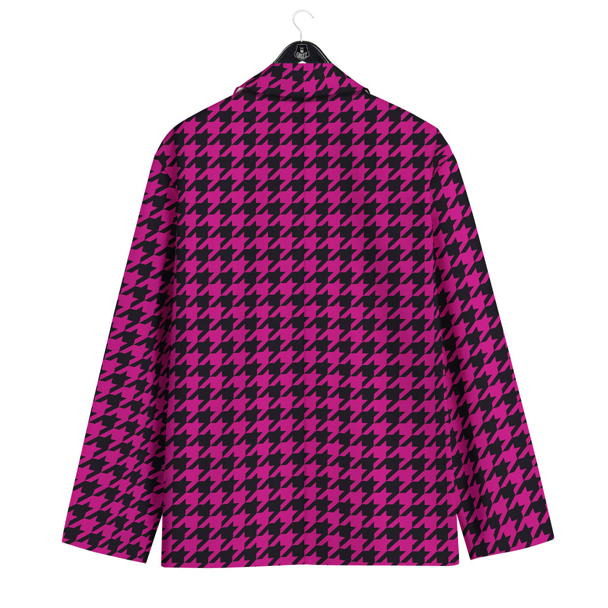 Houndstooth Black And Pink Magenta Print Men's Sport Coat-grizzshop