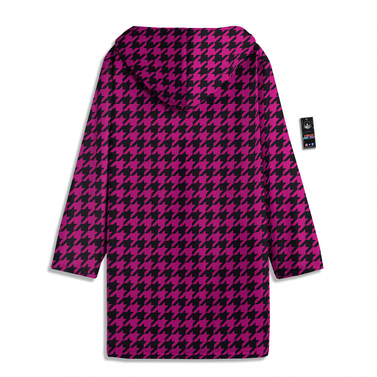 Houndstooth Black And Pink Magenta Print Men's Windbreaker Jacket-grizzshop