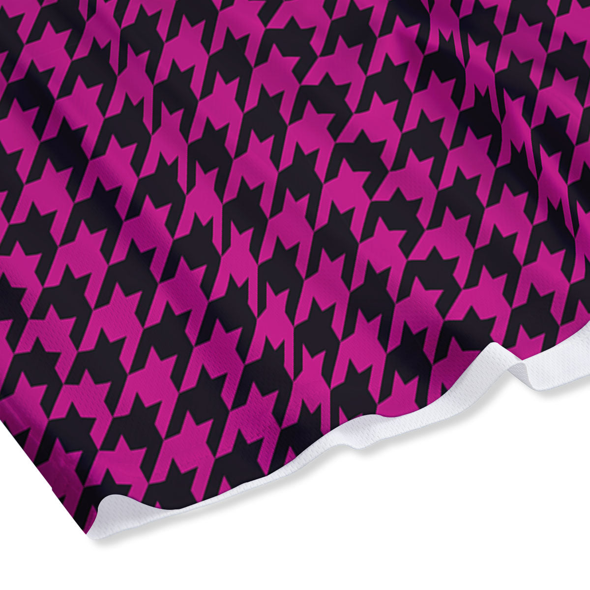 Houndstooth Black And Pink Magenta Print Mesh Shorts