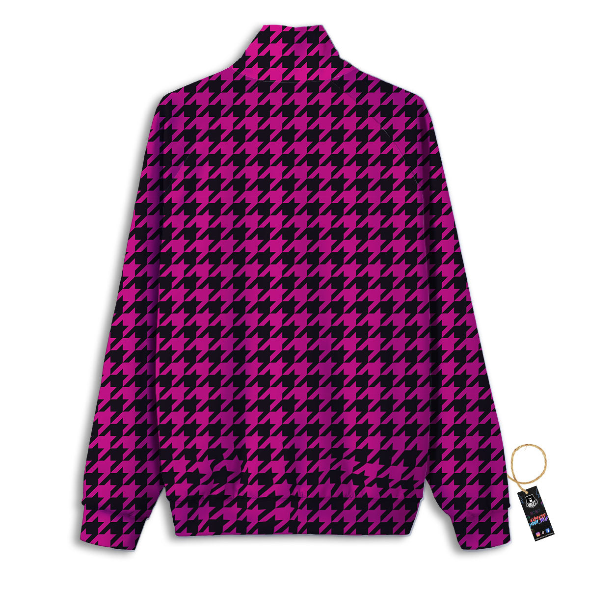 Houndstooth Black And Pink Magenta Print Track Jacket-grizzshop