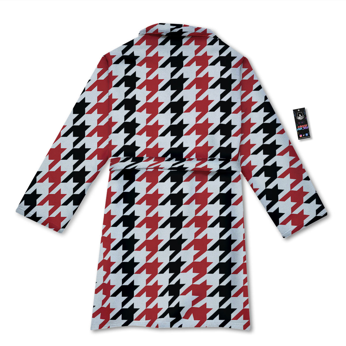Houndstooth Black And Red Print Pattern Bathrobe-grizzshop