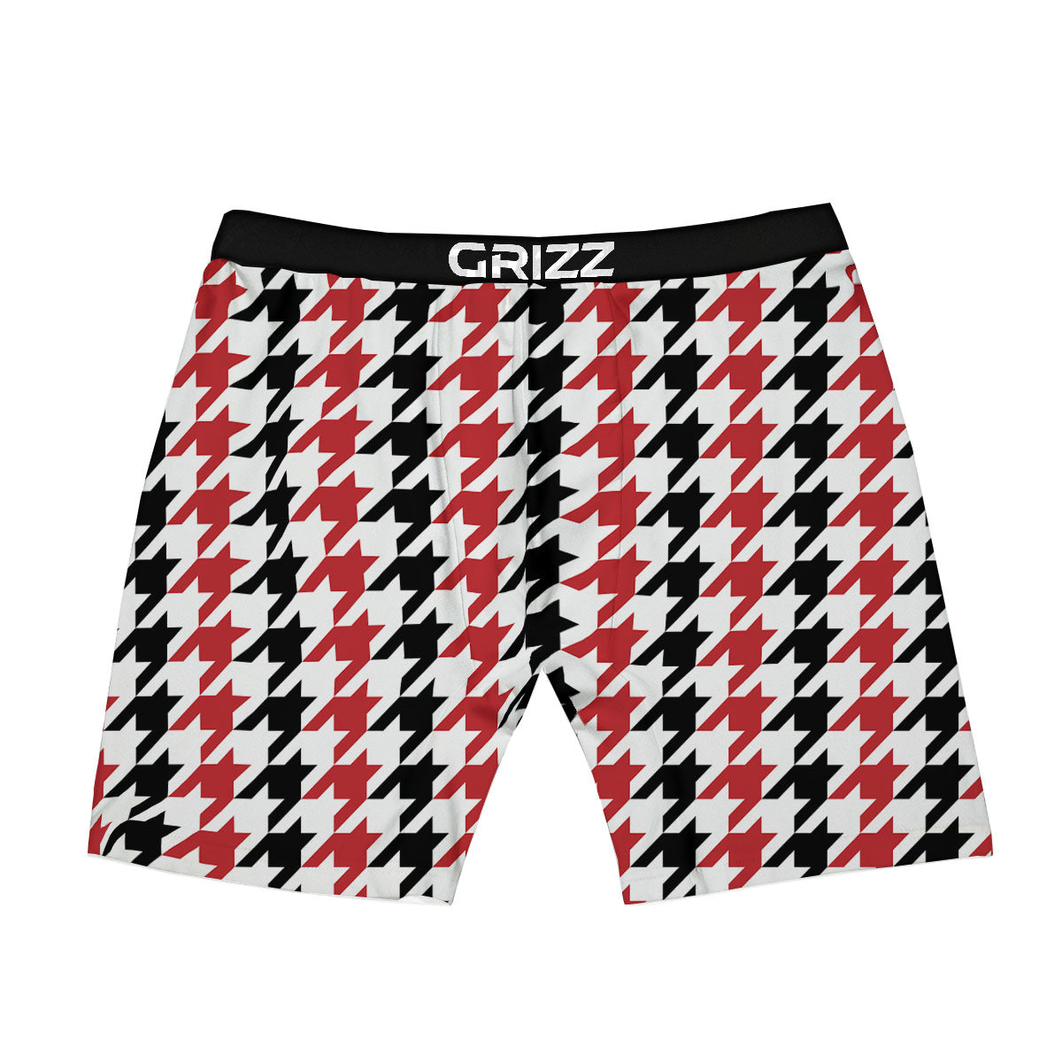 Houndstooth Black And Red Print Pattern Boxer Briefs-grizzshop