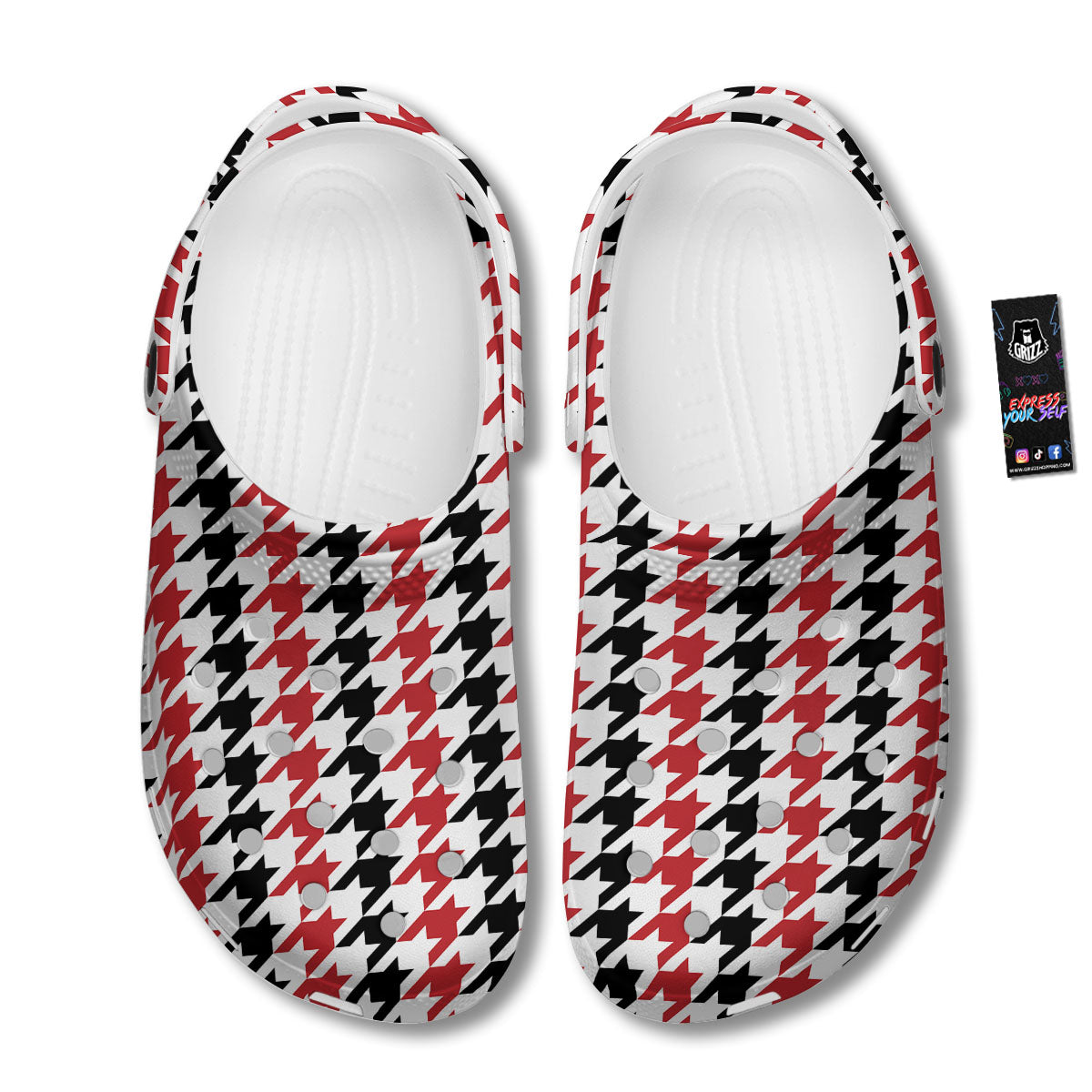 Houndstooth Black And Red Print Pattern Clog-grizzshop