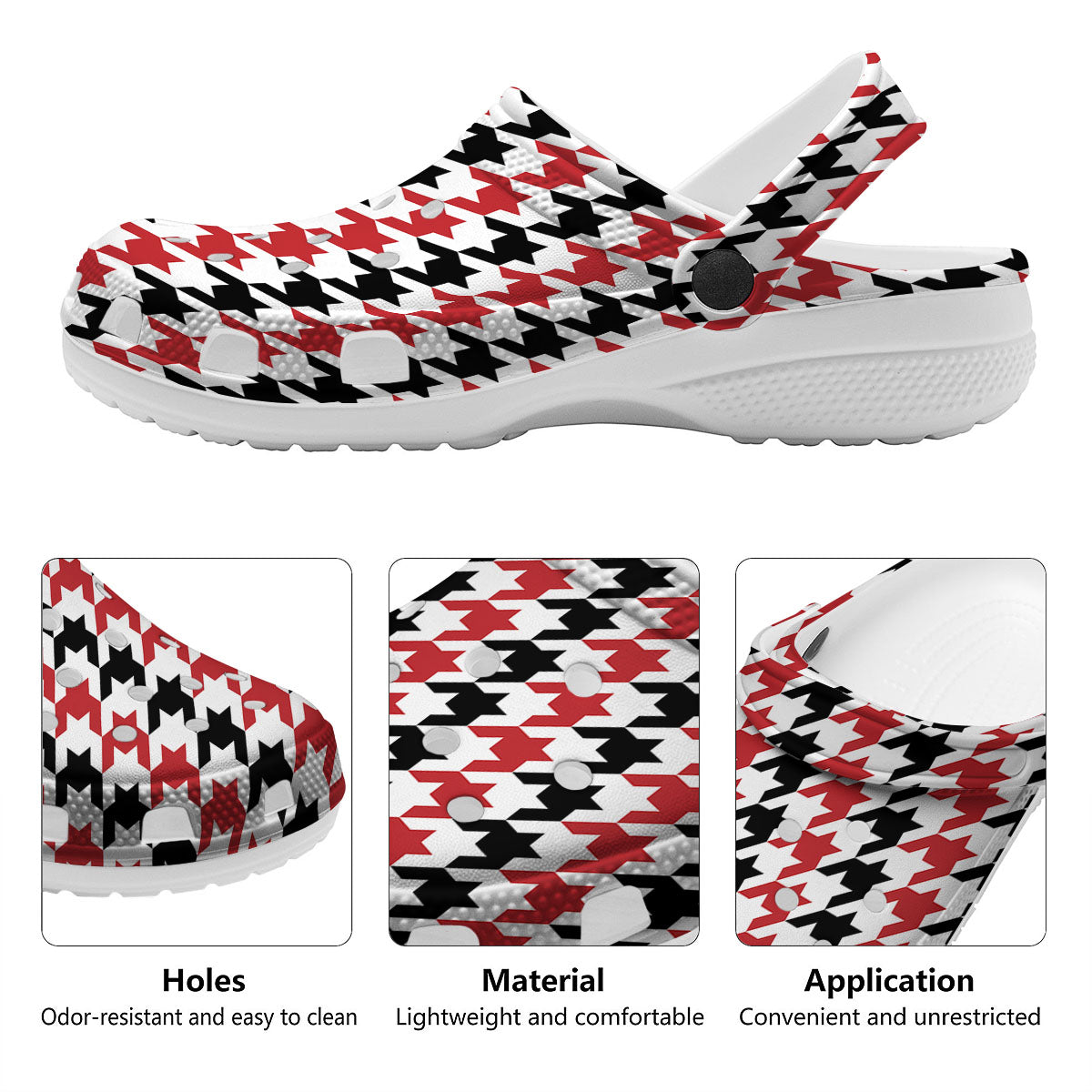 Houndstooth Black And Red Print Pattern Clog-grizzshop