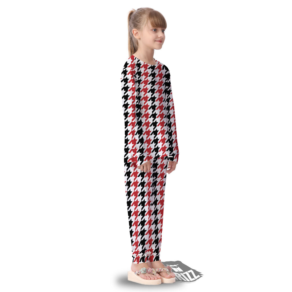 Houndstooth Black And Red Print Pattern Kid's Pajamas-grizzshop