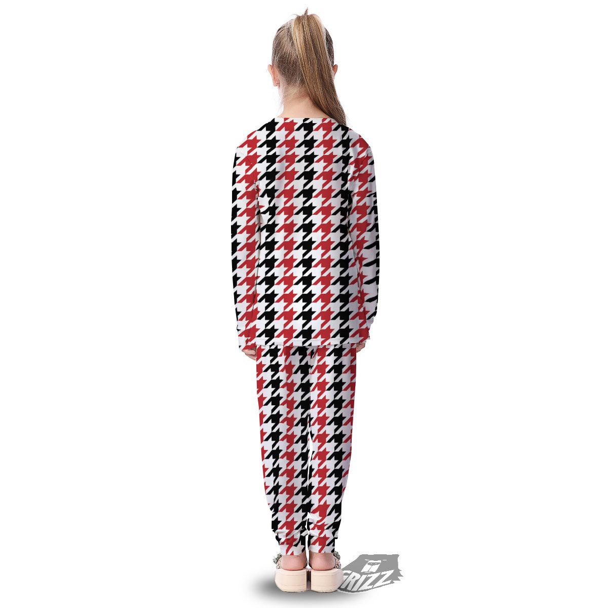 Houndstooth Black And Red Print Pattern Kid's Pajamas-grizzshop
