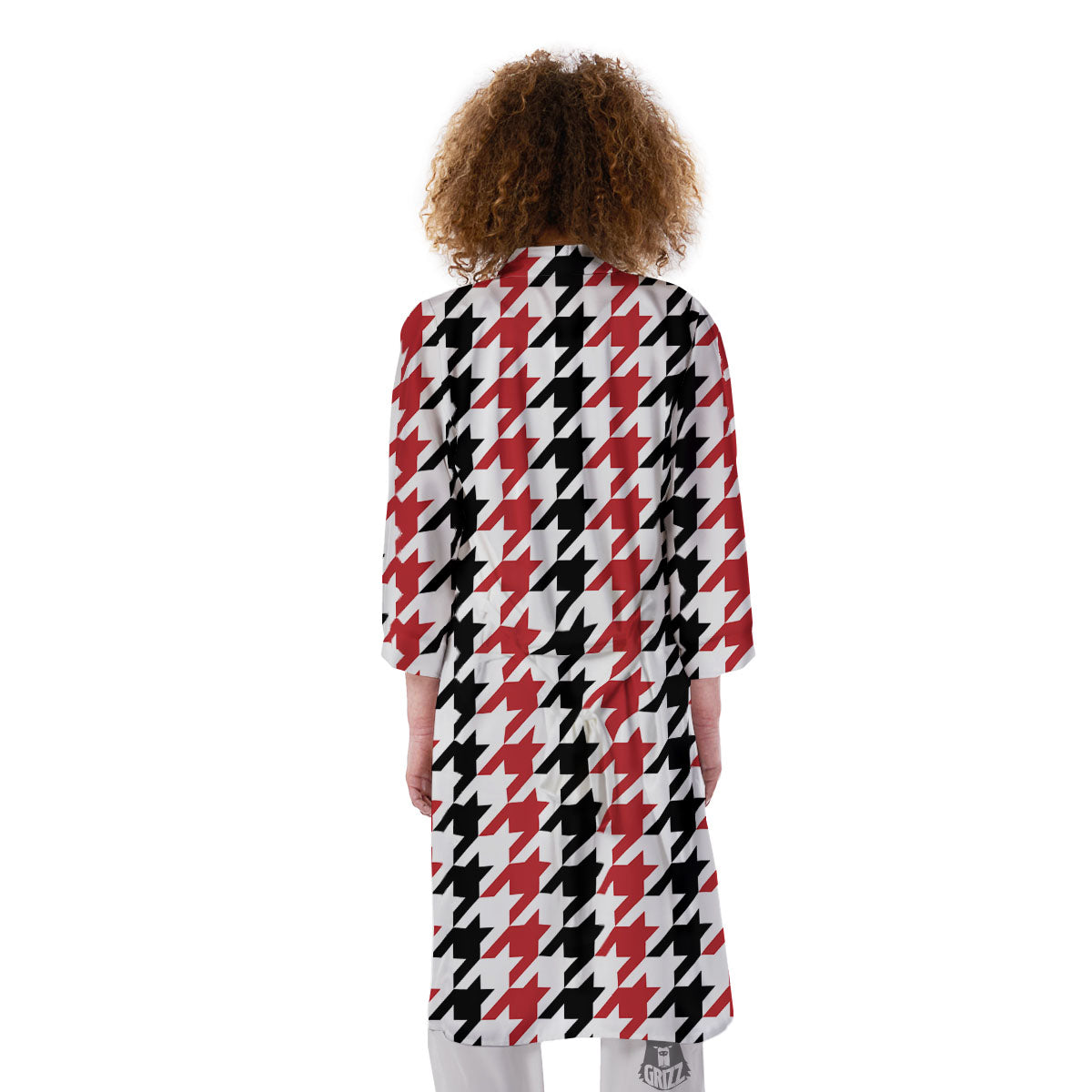 Houndstooth Black And Red Print Pattern Kimono-grizzshop