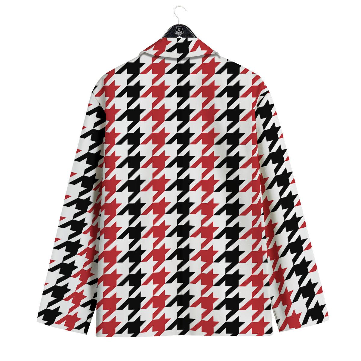 Houndstooth Black And Red Print Pattern Men's Sport Coat-grizzshop