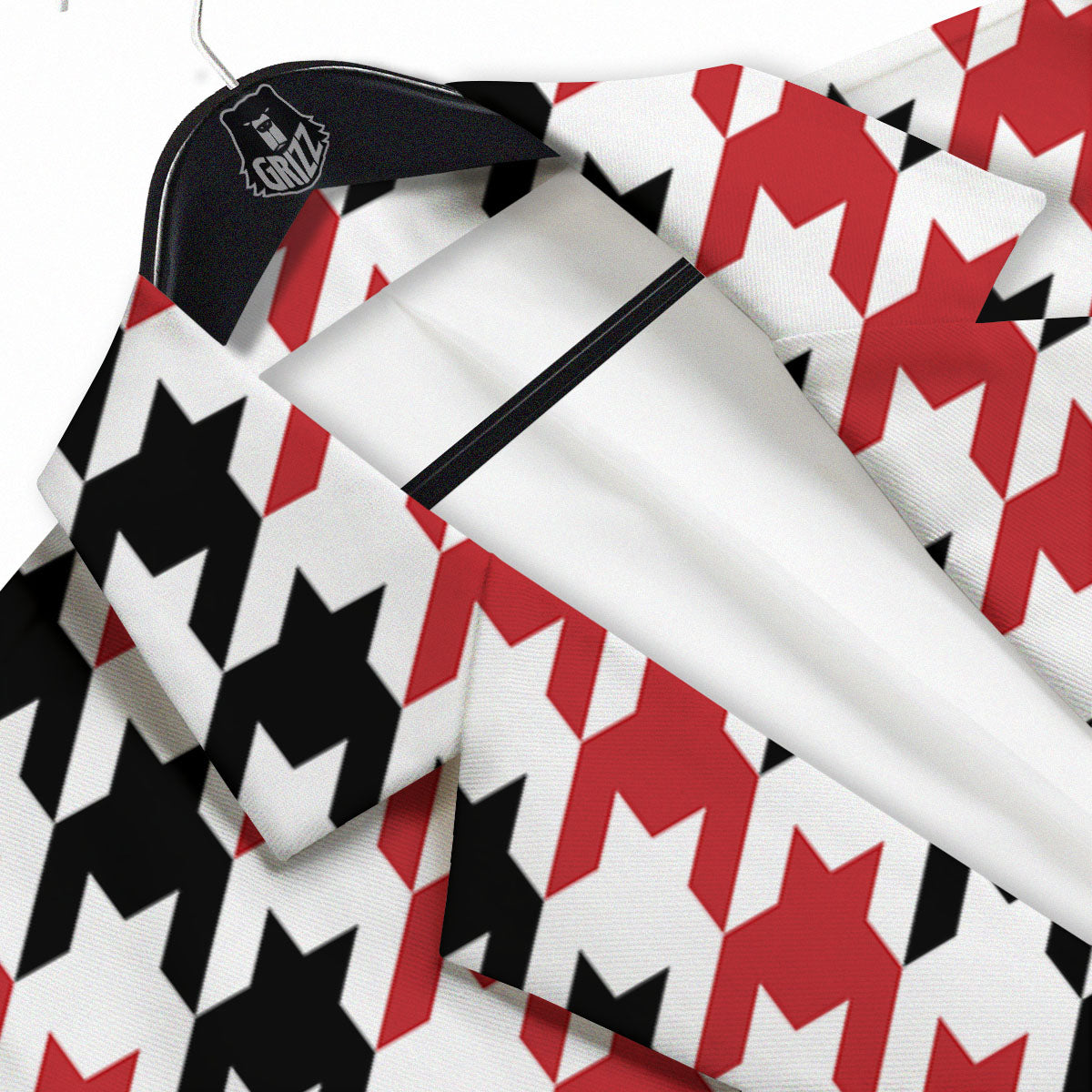 Houndstooth Black And Red Print Pattern Men's Sport Coat-grizzshop