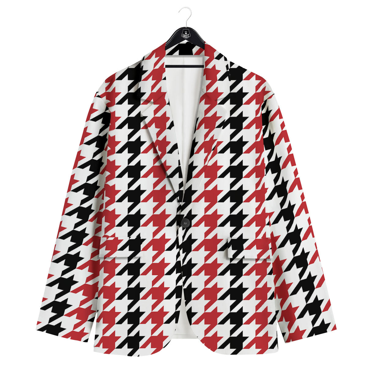 Houndstooth Black And Red Print Pattern Men's Sport Coat-grizzshop