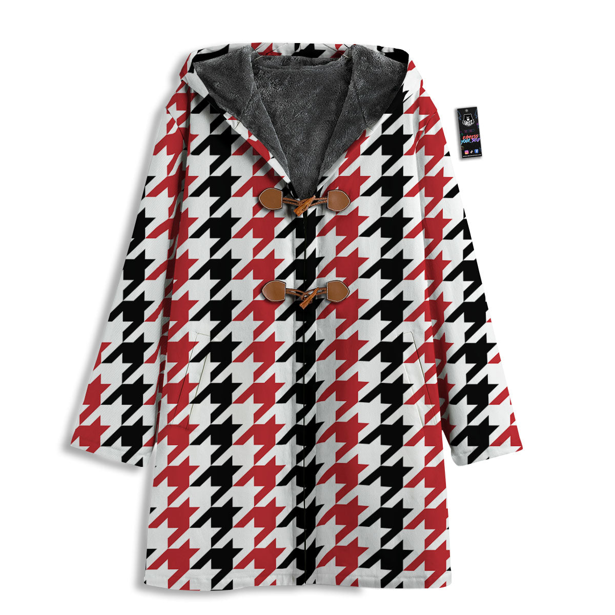 Houndstooth Black And Red Print Pattern Men's Windbreaker Jacket-grizzshop