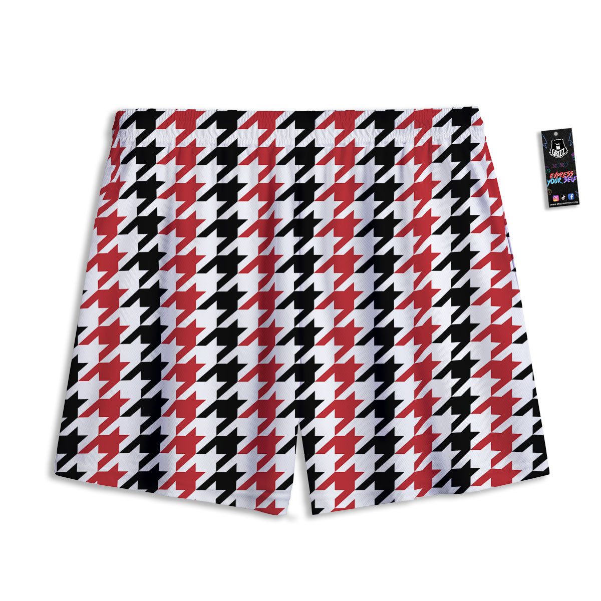 Houndstooth Black And Red Print Pattern Mesh Shorts
