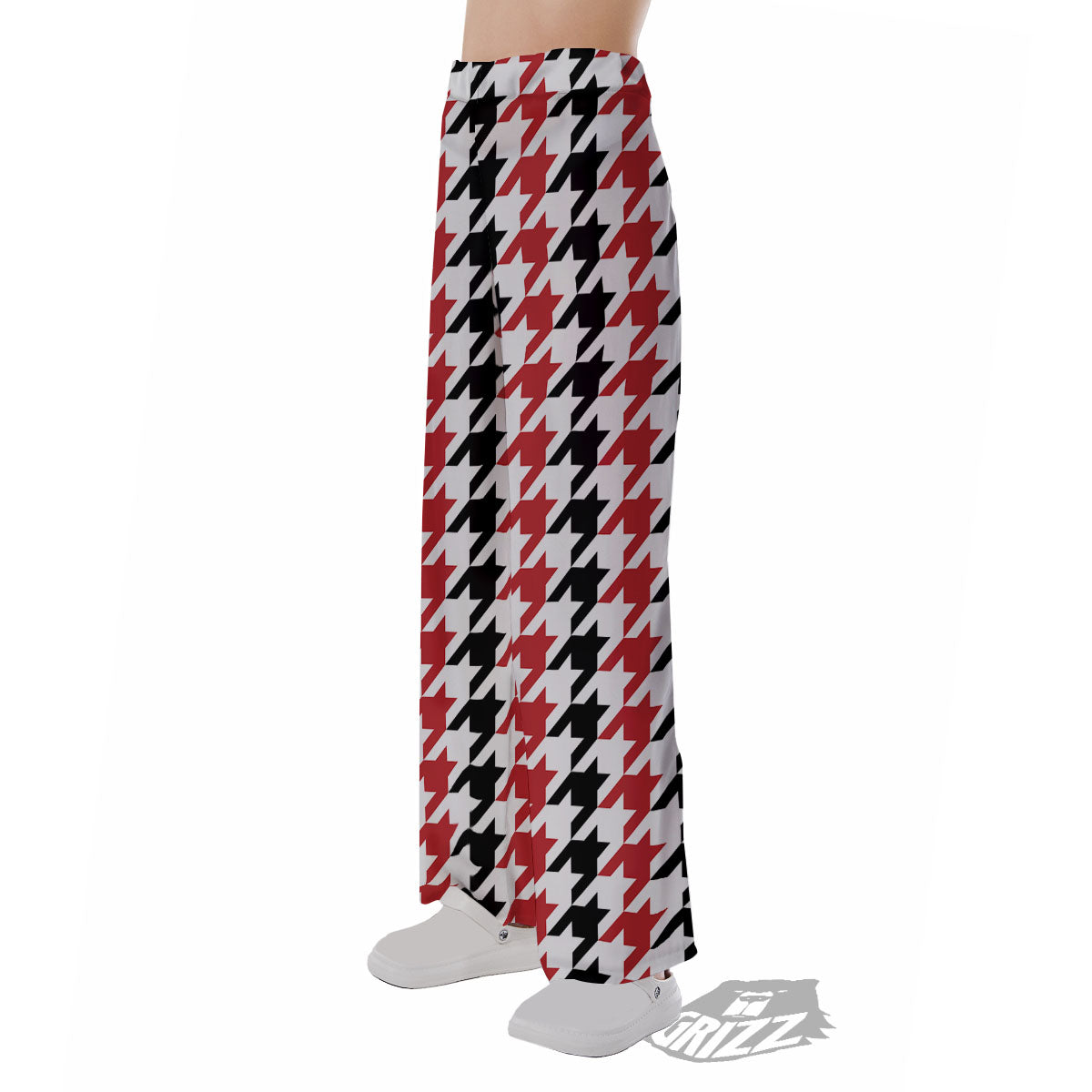 Houndstooth Black And Red Print Pattern Pajama Pants-grizzshop