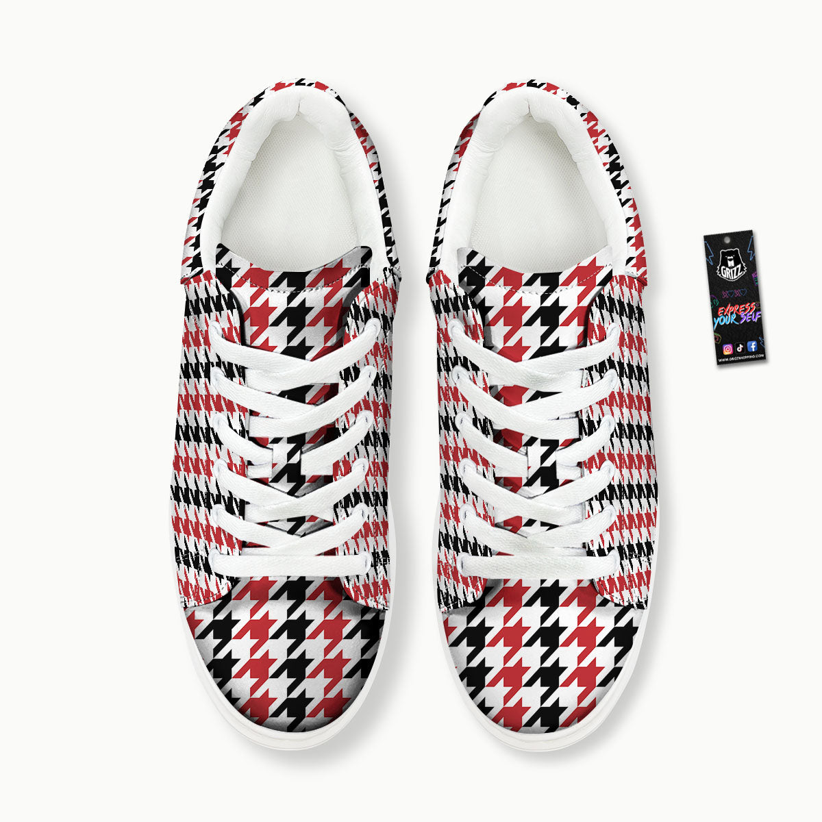 Houndstooth Black And Red Print Pattern Platform Shoes-grizzshop