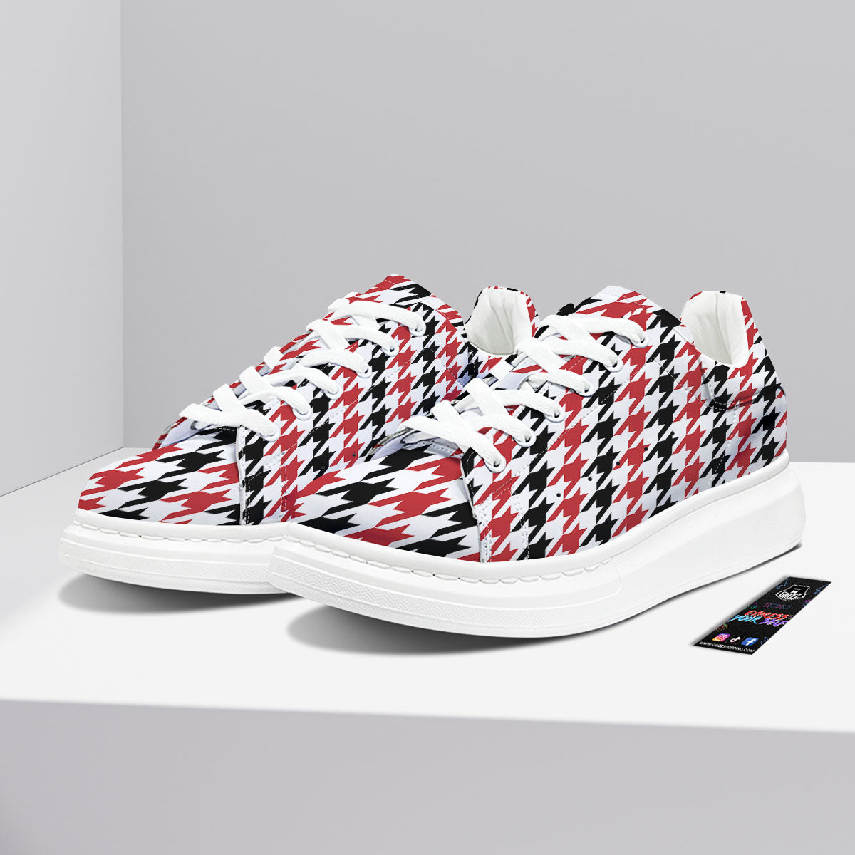 Houndstooth Black And Red Print Pattern Platform Shoes-grizzshop