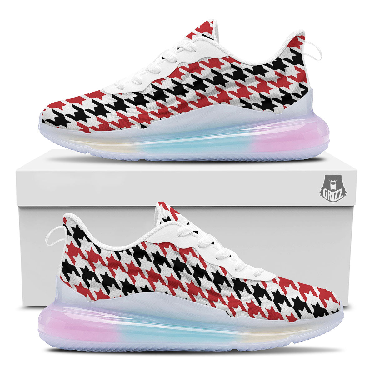 Houndstooth Black And Red Print Pattern Running Sneakers-grizzshop