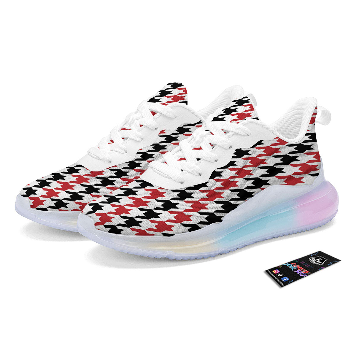 Houndstooth Black And Red Print Pattern Running Sneakers-grizzshop