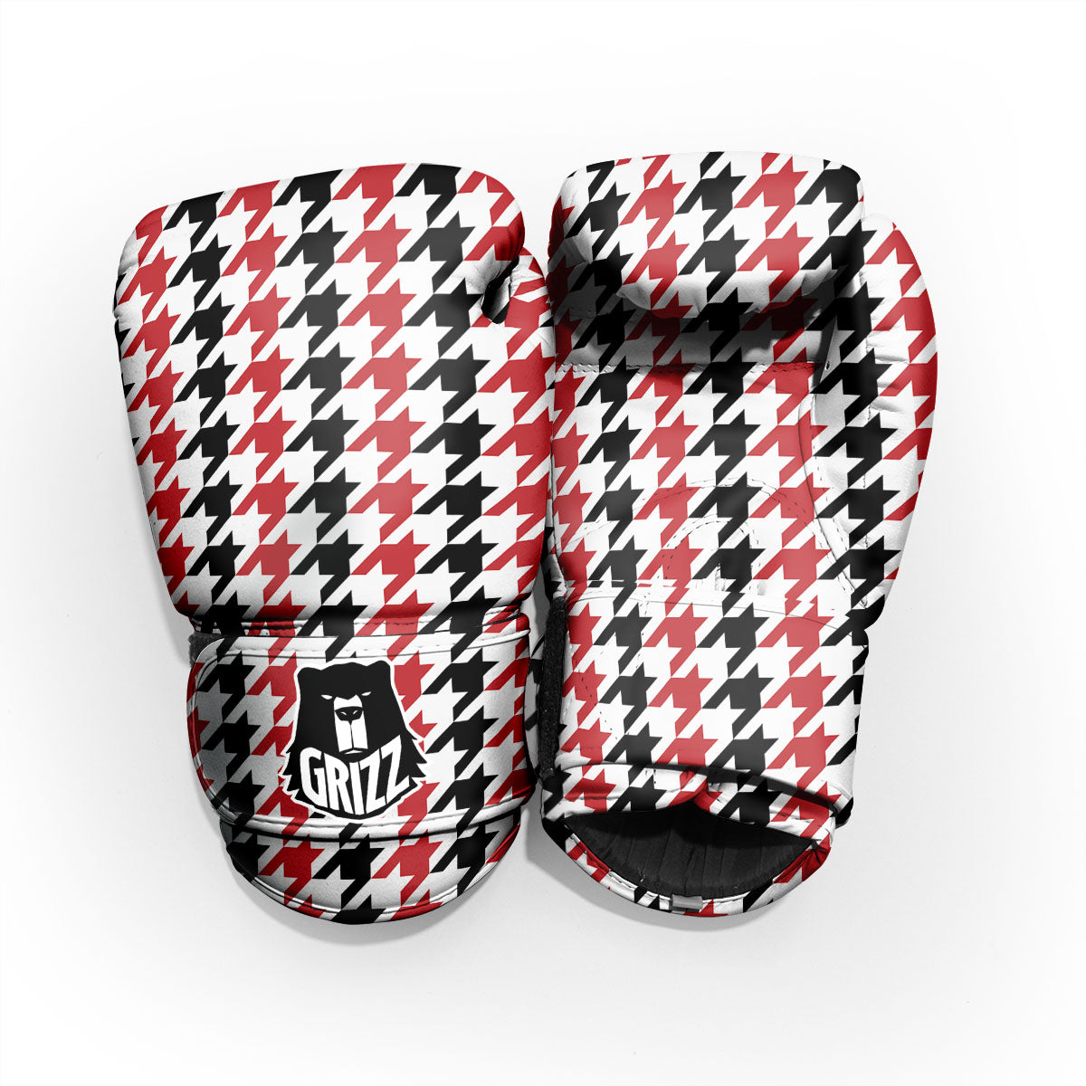 Houndstooth Black And Red Print Pattern Pro Boxing Glove
