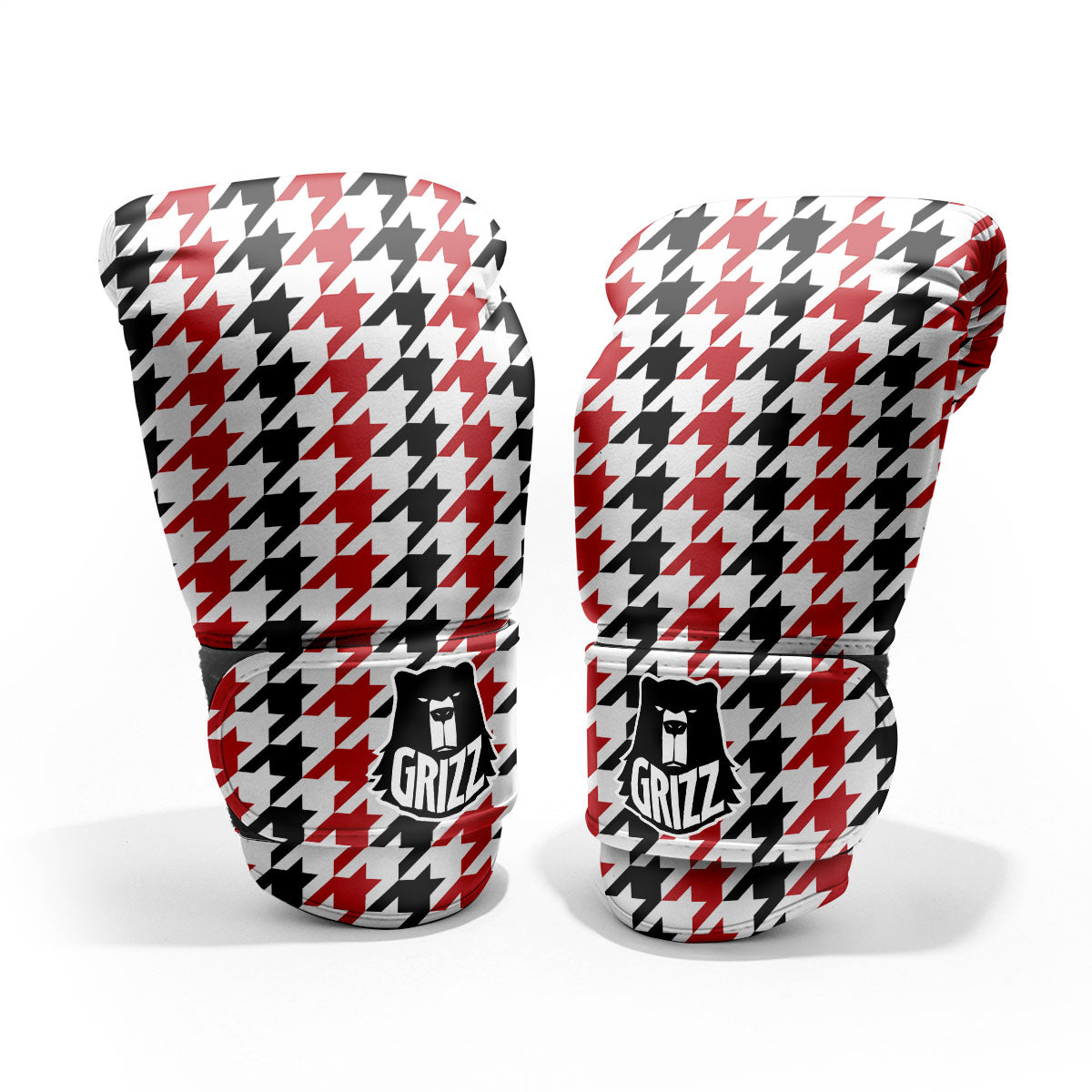 Houndstooth Black And Red Print Pattern Pro Boxing Glove