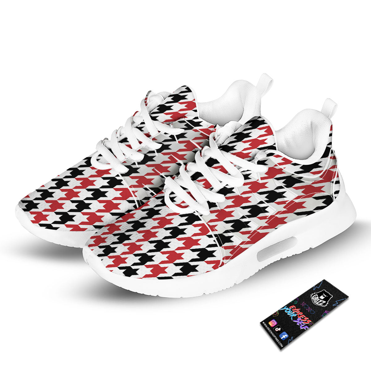 Houndstooth Black And Red Print Pattern Tennis Shoes-grizzshop