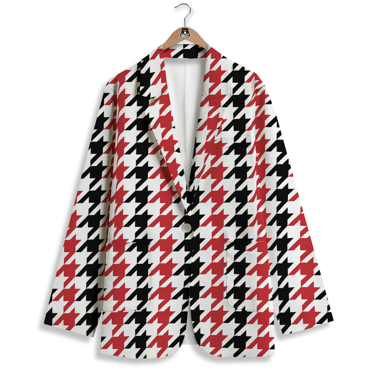 Houndstooth Black And Red Print Pattern Women's Blazer-grizzshop