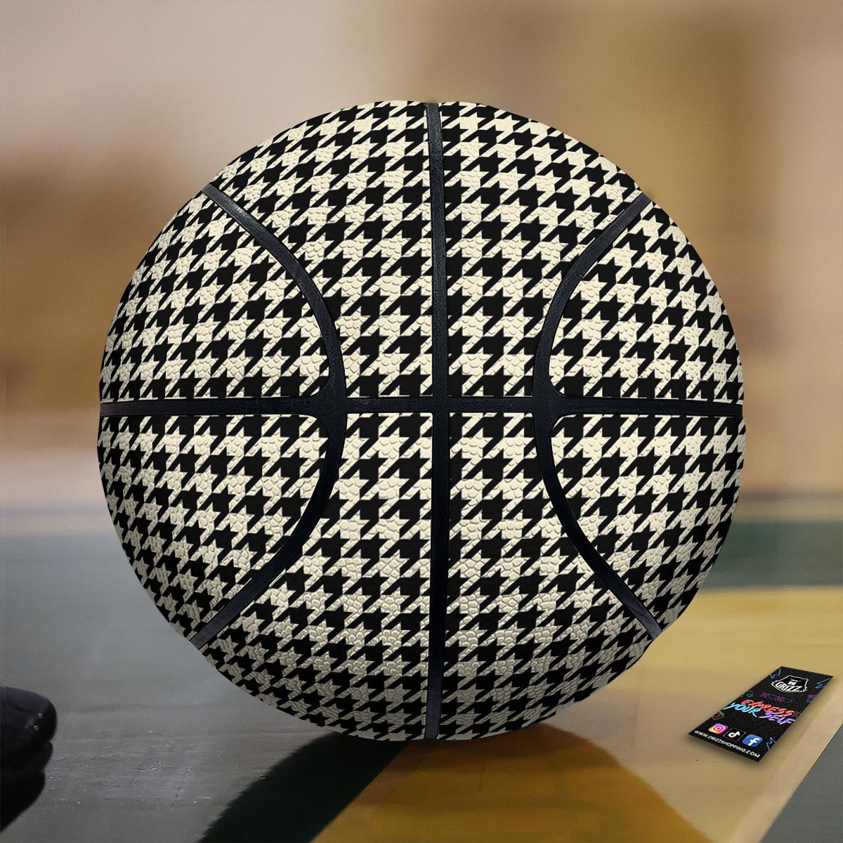 Houndstooth Black And Tan Print Pattern Basketball