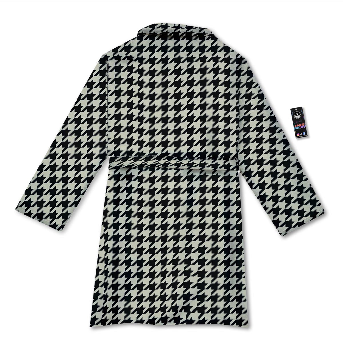 Houndstooth Black And Tan Print Pattern Bathrobe-grizzshop