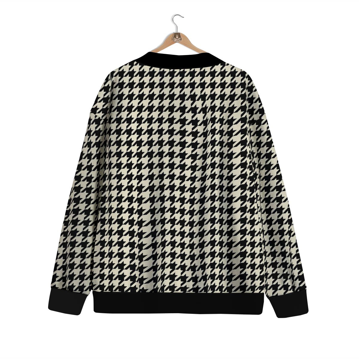 Houndstooth Black And Tan Print Pattern Cardigan-grizzshop