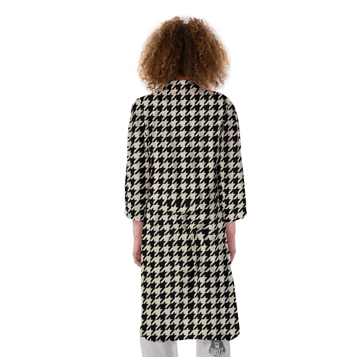 Houndstooth Black And Tan Print Pattern Kimono-grizzshop