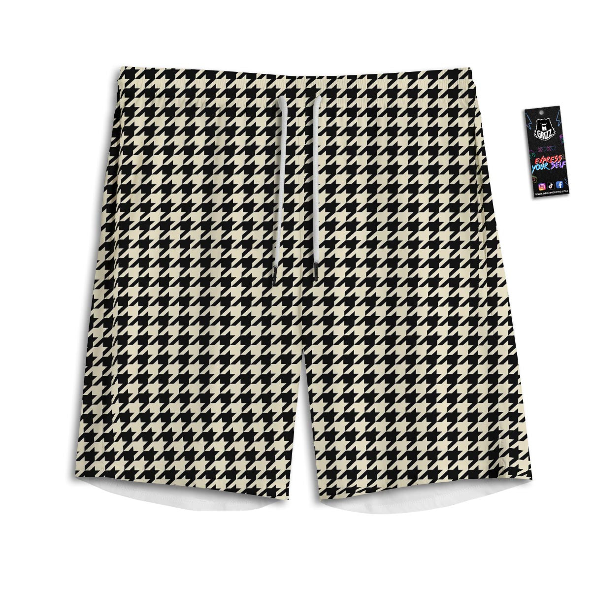 Houndstooth Black And Tan Print Pattern Men's Athletic Shorts