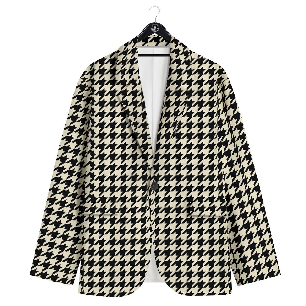 Houndstooth Black And Tan Print Pattern Men's Sport Coat-grizzshop