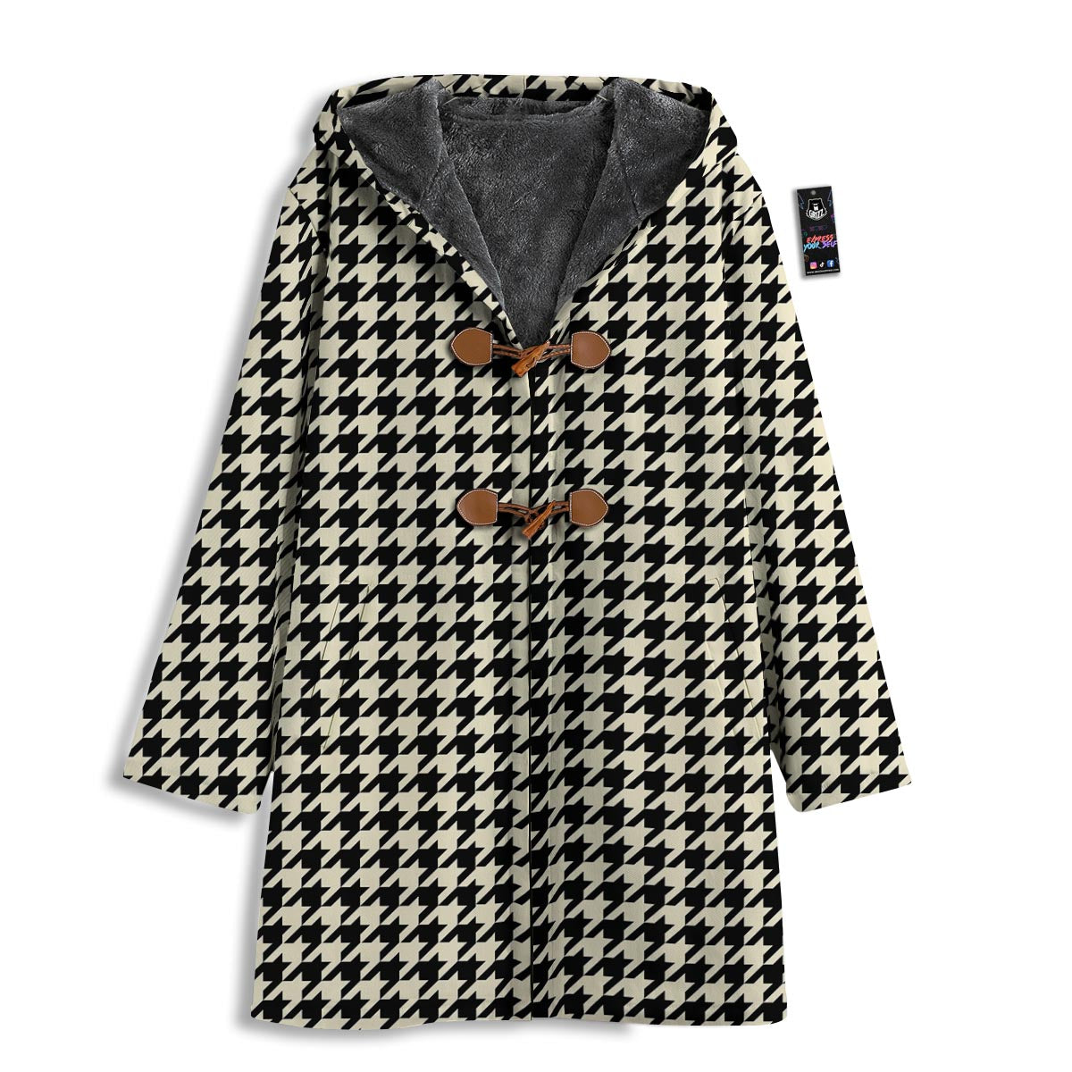 Houndstooth Black And Tan Print Pattern Men's Windbreaker Jacket-grizzshop