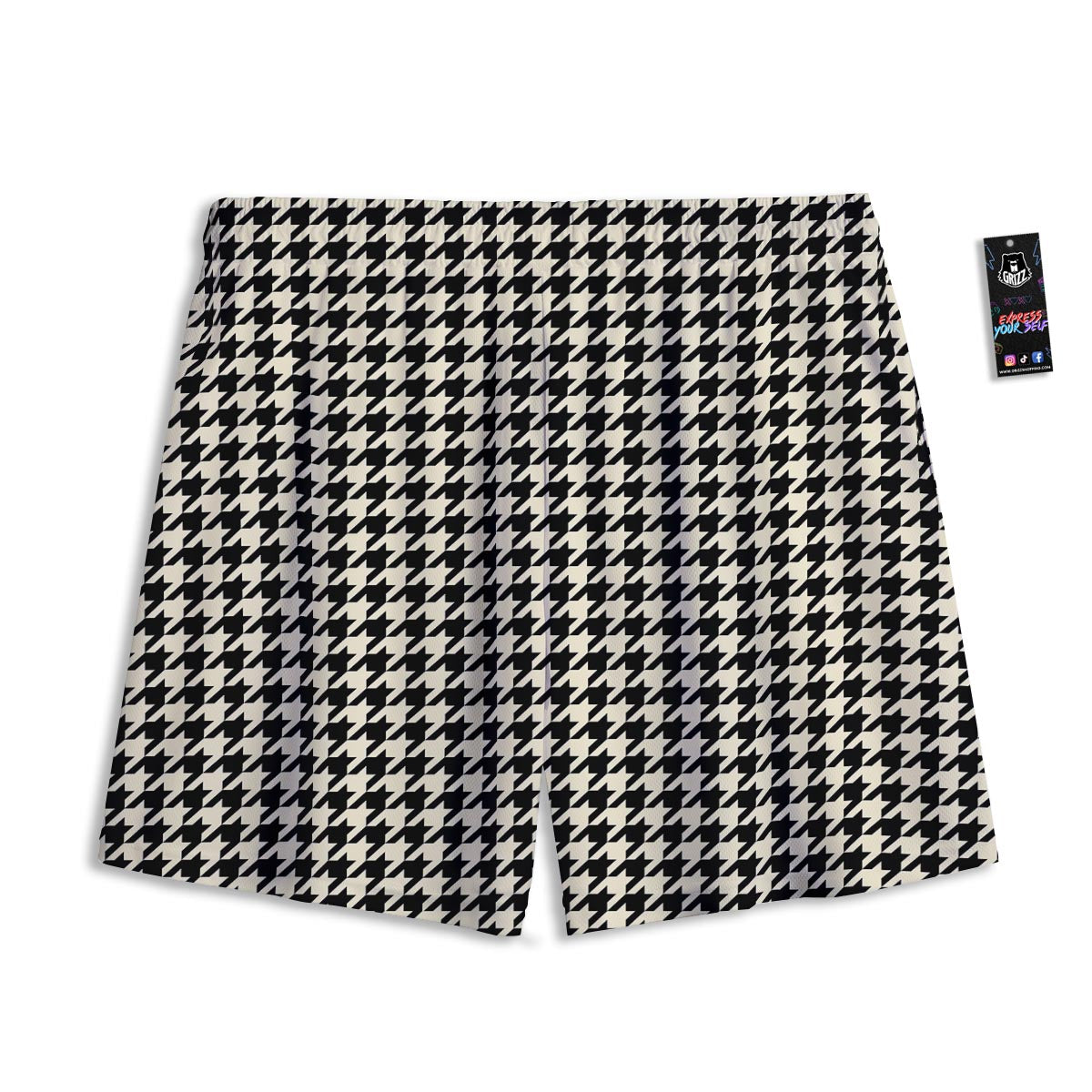 Houndstooth Black And Tan Print Pattern Mesh Shorts