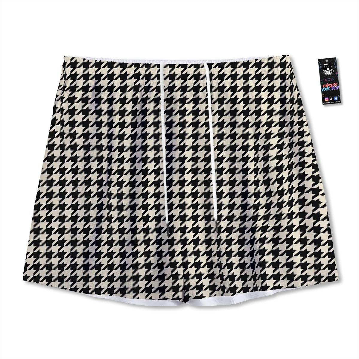 Houndstooth Black And Tan Print Pattern Mesh Shorts